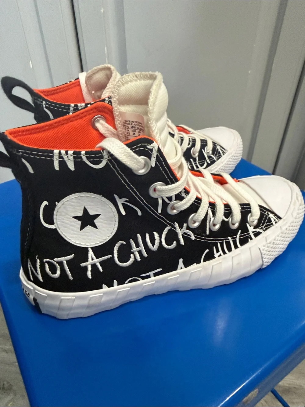 Converse Kids High-Top Sneakers in White, Black & Orange